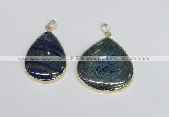 NGP2928 30*40mm - 35*40mm flat teardrop chrysocolla pendants