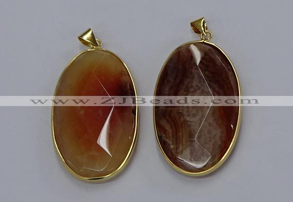 NGP3298 34*57mm faceted oval agate gemstone pendants wholesale