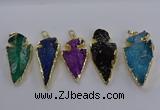 NGP3819 25*45mm - 30*60mm arrowhead dyed white crystal pendants