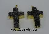NGP4179 30*48mm - 32*50mm cross druzy quartz pendants wholesale