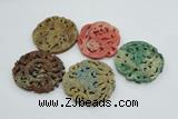 NGP4531 55*65mm - 65*68mm Carved flower jade pendants wholesale