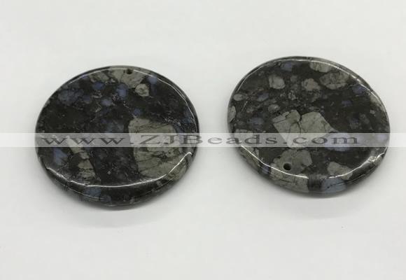 NGP5528 50mm flat round grey opal gemstone pendants