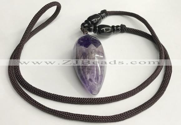 NGP5581 Dogtooth amethyst teardrop pendant with nylon cord necklace