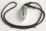 NGP5582 Black rutilated quartz teardrop pendant with nylon cord necklace