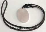 NGP5597 Rose quartz oval pendant with nylon cord necklace