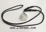 NGP5603 Black rutilated quartz teardrop pendant with nylon cord necklace