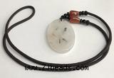 NGP5605 Black rutilated quartz oval pendant with nylon cord necklace