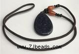 NGP5615 Blue goldstone flat teardrop pendant with nylon cord necklace