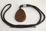 NGP5619 Mahogany obsidian flat teardrop pendant with nylon cord necklace