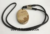 NGP5627 Picture jasper oval pendant with nylon cord necklace