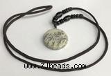 NGP5631 Jasper flat round pendant with nylon cord necklace