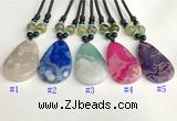 NGP5648 Agate flat teardrop pendant with nylon cord necklace