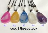 NGP5650 Agate flat teardrop pendant with nylon cord necklace
