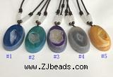 NGP5651 Agate oval pendant with nylon cord necklace
