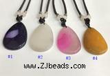 NGP5655 Agate flat teardrop pendant with nylon cord necklace