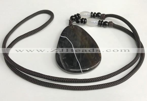 NGP5675 Agate flat teardrop pendant with nylon cord necklace