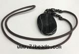 NGP5677 Agate oval pendant with nylon cord necklace