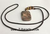 NGP5691 Rainforest agate rectangle pendant with nylon cord necklace