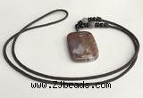 NGP5696 Agate rectangle pendant with nylon cord necklace