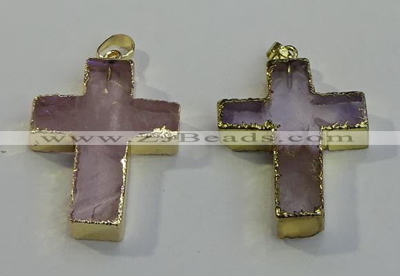 NGP6036 30*40mm - 35*45mm cross rose quartz pendants