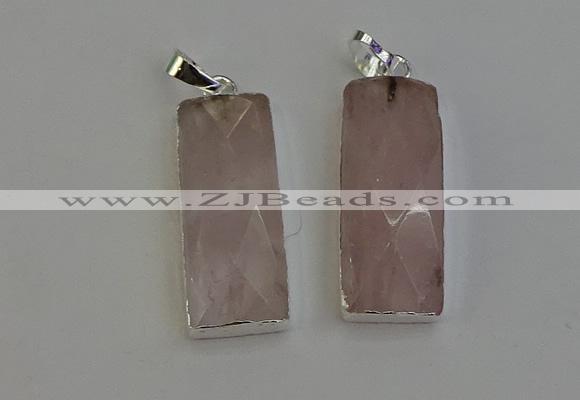 NGP6181 14*30mm - 15*38mm faceted rectangle rose quartz pendants