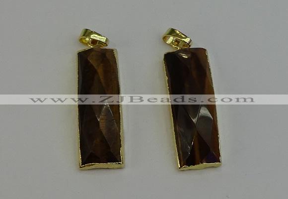 NGP6205 14*30mm - 15*38mm faceted rectangle yellow tiger eye pendants