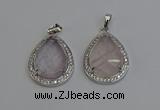 NGP6330 25*30mm teardrop rose quartz pendants wholesale