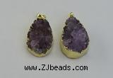 NGP6406 22*30mm - 25*35mm teardrop druzy amethyst pendants