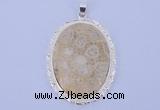 NGP647 5pcs 37*50mm oval chrysanthemum stone with brass pendants