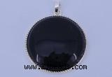 NGP651 5pcs 6*33mm flat round black obsidian with brass gemstone pendants