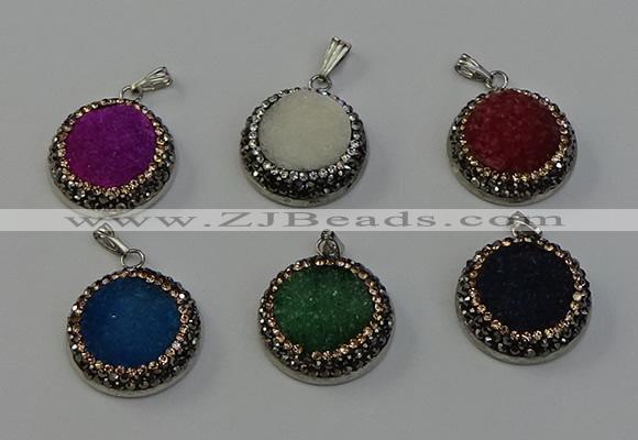 NGP6546 20mm - 22mm coin druzy agate gemstone pendants wholesale