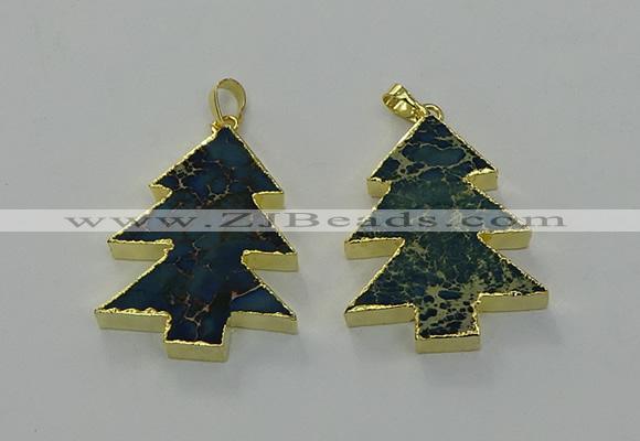 NGP6579 30*40mm - 32*40mm Christmas tree sea sediment jasper pendants