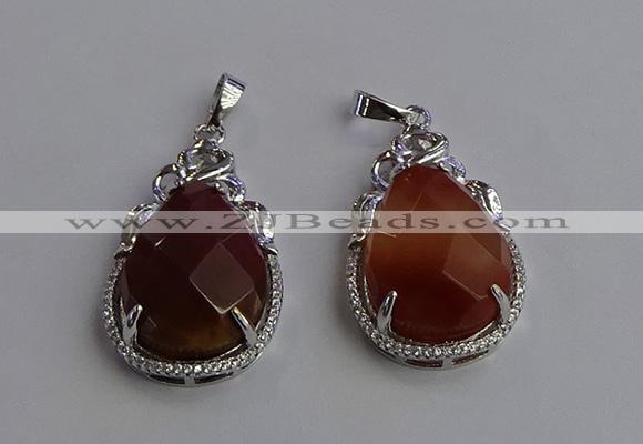 NGP6619 22*30mm faceted teardrop red rabbit hair gemstone pendants