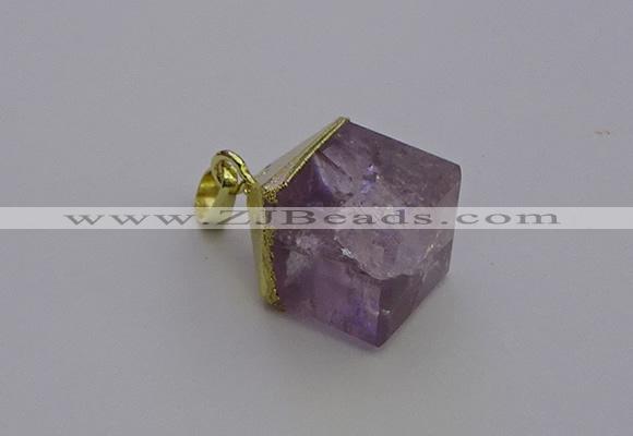 NGP6765 15*22mm cube light amethyst gemstone pendants wholesale