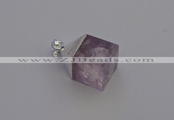 NGP6785 15*22mm cube light amethyst gemstone pendants wholesale