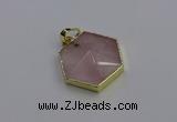 NGP6801 24*25mm hexagon rose quartz gemstone pendants wholesale