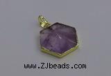 NGP6805 24*25mm hexagon light amethyst gemstone pendants wholesale