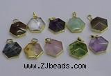 NGP6819 24*25mm hexagon mixed gemstone pendants wholesale