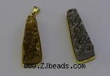 NGP6932 10*30mm - 12*35mm trapezoid plated druzy quartz pendants