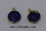 NGP6939 15mm - 16mm flat round plated druzy quartz pendants