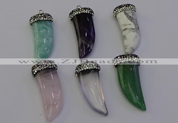 NGP6988 12*40mm - 15*45mm horn mixed gemstone pendants