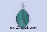 NGP711 15*28mm marquise natural malachite with sterling silver pendant