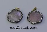 NGP7111 30*30mm hexagon rose quartz pendants wholesale