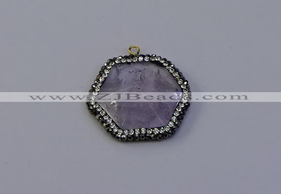 NGP7112 30*30mm hexagon light amethyst pendants wholesale