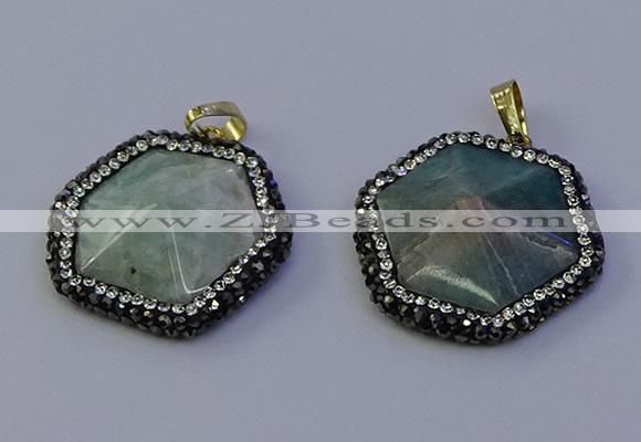 NGP7120 30*30mm hexagon amazonite gemstone pendants wholesale