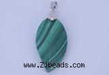 NGP730 15*28mm leaf natural malachite with 18KGP gemstone pendant