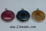 NGP8704 38mm - 40mm flat round agate pendants wholesale