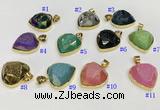 NGP9600 20mm faceted heart plated druzy agate pendants