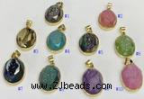 NGP9607 17*22mm faceted oval plated druzy agate pendants