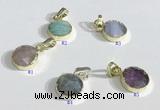 NGP9713 10mm coin-shaped  mixed gemstone pendants wholesale